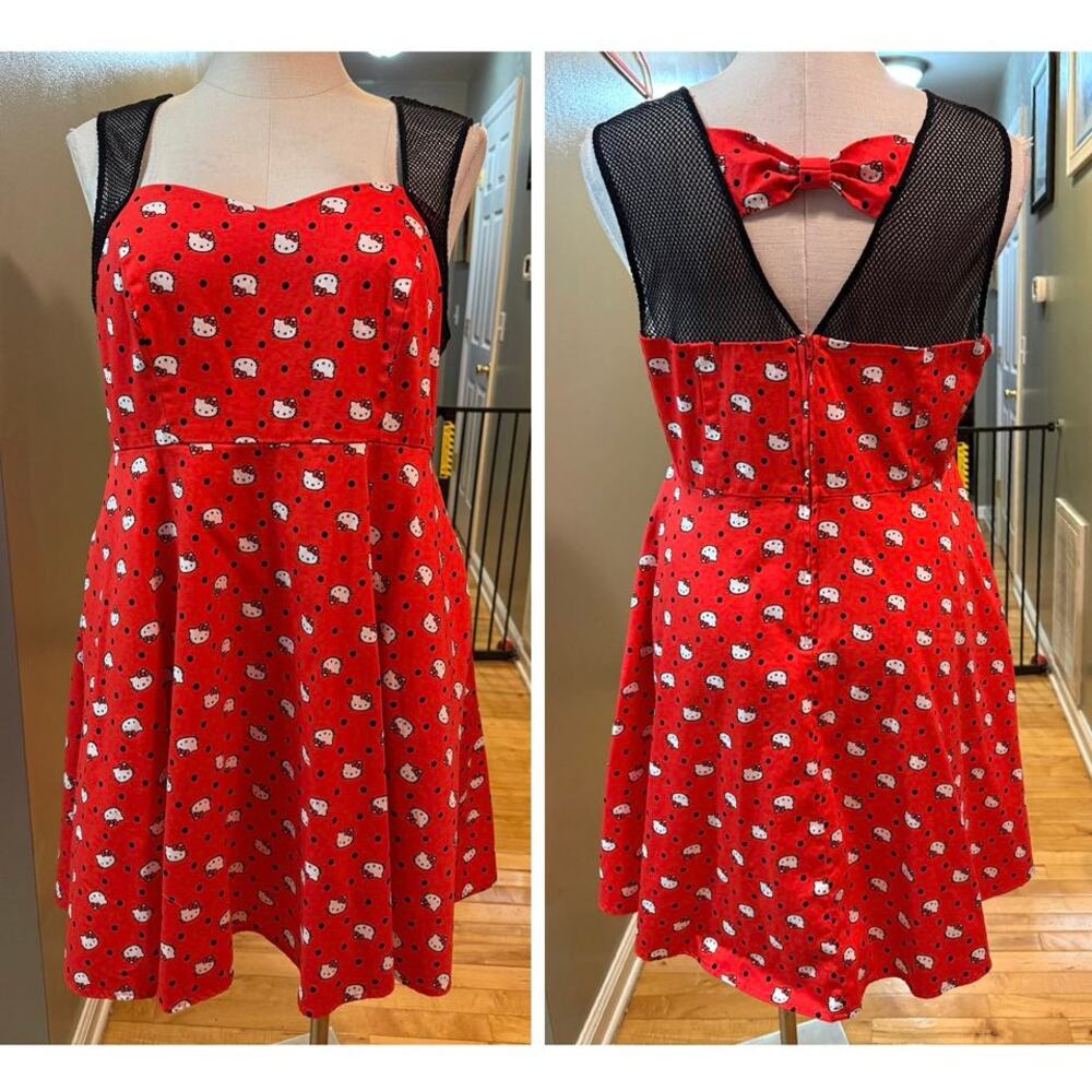 Torrid‎ 20 Hello Kitty Rockabilly Cosplay Pin Up Bow Back Polka Dot Swing Dress